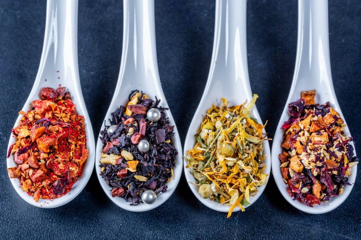 Hot pepper tea, chamomile tea and dried fruit teas